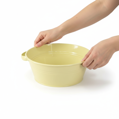 Artikel Dekoschale Metall Grüngelb Blumenschale Griff Ø33,5cm