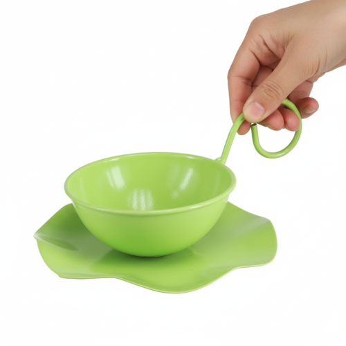 Artikel Metall Deko Tasse mit Unterteller Hellgrün H8cm Ø11,5cm 2St