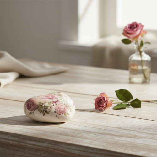 Keramik Deko Herz mit Rosen Steingut für den Tisch 10,5cm | Floristik24.de