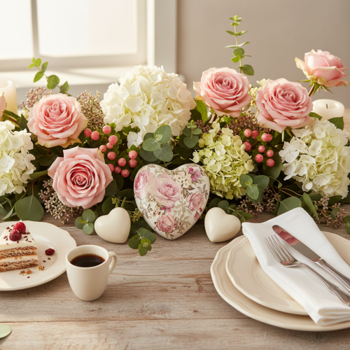 Keramik Deko Herz mit Rosen Steingut für den Tisch 10,5cm | Floristik24.de