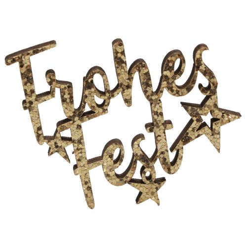 Artikel Frohes Fest Streudeko Holz Gold Glitter 6,5x6cm 12St