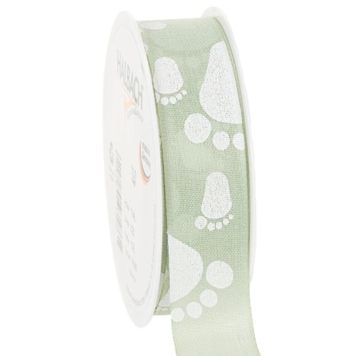 Geschenkband Baby Füße Deko Taufe Grün 25mm 16m