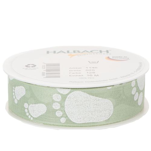 Geschenkband Baby Füße Deko Taufe Grün 25mm 16m | Floristik24.de