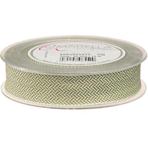 Artikel Geschenkband Fischgrätmuster Dekoband Weiß Grün 25mm 15m