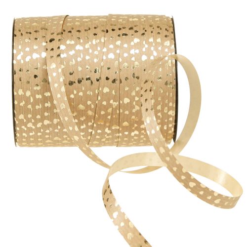 Geschenkband Kräuselband mit Herzen Gold Braun 10mm 100m