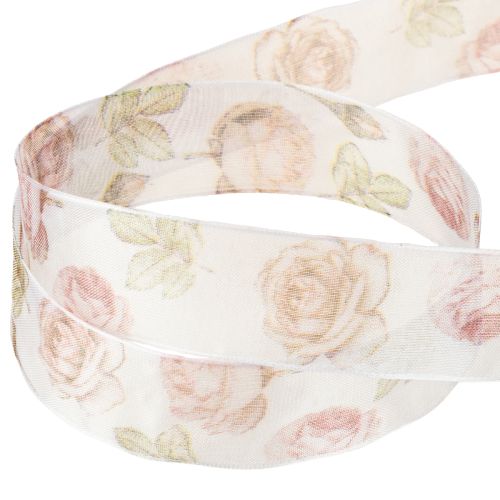 Artikel Geschenkband Rosen Organzaband mit Blüten 25mm 20m