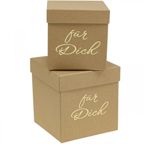 Geschenkbox „Für Dich“ Flowerbox eckig Beige 14/12cm 2er-Set