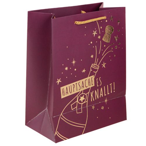 Artikel Geschenktüte „Hauptsache es knallt“ Weinrot Gold 18×10×23cm 2St