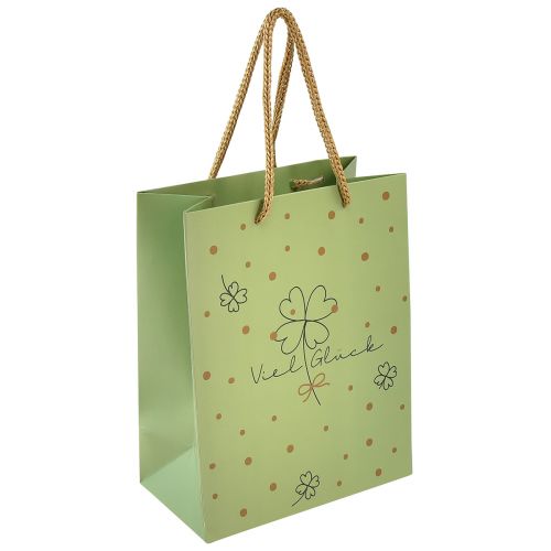 Floristik24 Geschenktüte Viel Glück Grün Gold Papier 18×10×23cm 2St