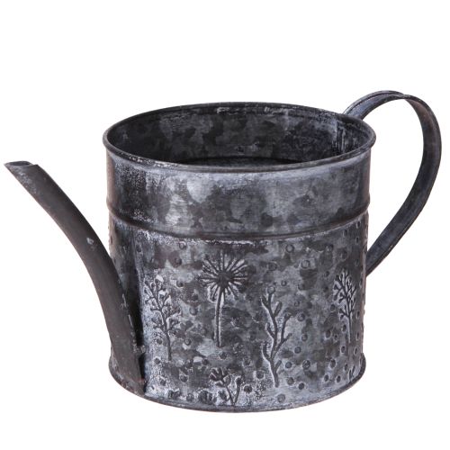 Gießkanne Metall Deko Grau Blumen Schwarz Ø13cm H13cm