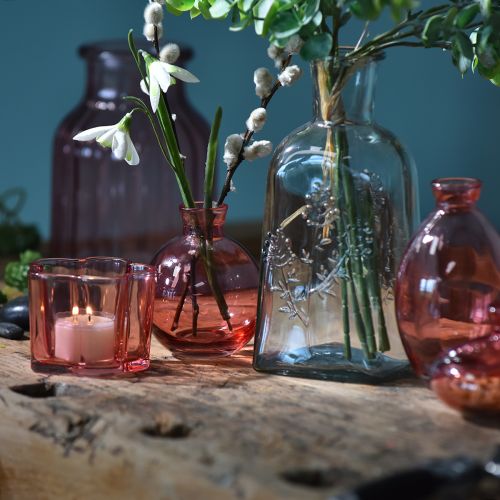 Artikel Glas Blumenvase Retro Rosa Getönt Ø11cm H14,5cm 2St