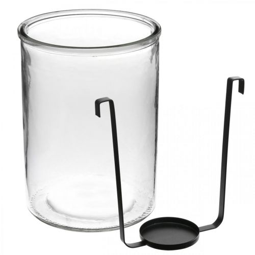 Artikel Windlicht Glas mit Teelichthalter Schwarz Metall Ø13,5×H20cm