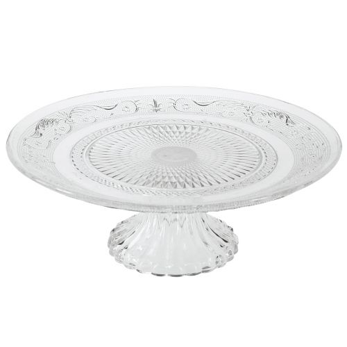 Floristik24 Glasteller auf Fuß Flache Glasschale mit Muster Klar Ø25cm