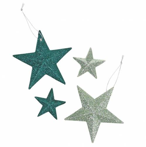 Artikel Glitterstern-Set Dekohänger und Streudeko Smaragd, Hellgrün 9cm/5cm 18 St