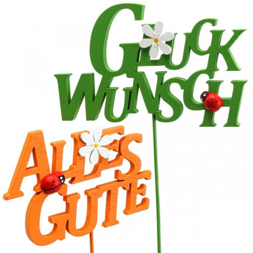 Artikel Glückwunsch Blumenstecker Pflanzenstecker Holz 8cm 6 St