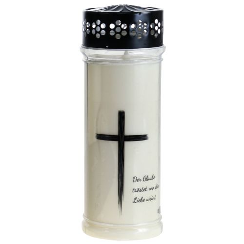 Grabkerze mit Spruch Mit Motiv Weiß Ø7,5cm H21cm 110h