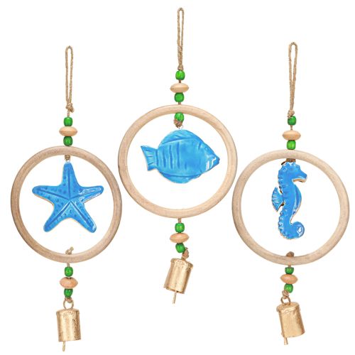 Floristik24 Hängedeko Maritim Windspiel Holz Natur Blau H35cm 3St