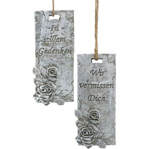 Artikel Grabschmuck Anhänger Rosen Sortiert Grau, Weiß 11,5×5cm 4 St