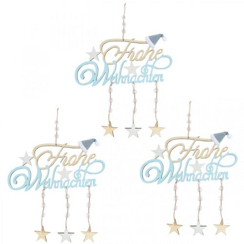 Artikel Dekohänger Frohe Weihnachten, Holzdeko zum Hängen, Advent Natur, Blau H12,5cm B27cm 3St