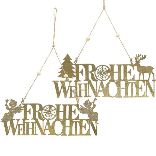 Floristik24 Weihnachtsdeko, “Frohe Weihnachten”, Rentier, Engel Golden 27/28×11cm 2er-Set