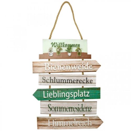 Gartendeko Schild zum Hängen Holz Willkommen Wegweiser 38×54cm