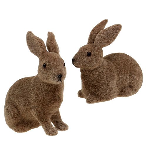 Artikel Hase beflockt Braun 11cm, 13,5cm 6 St