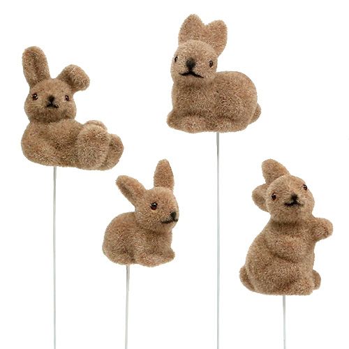 Artikel Hase beflockt am Draht Braun 4cm - 6cm 12 St