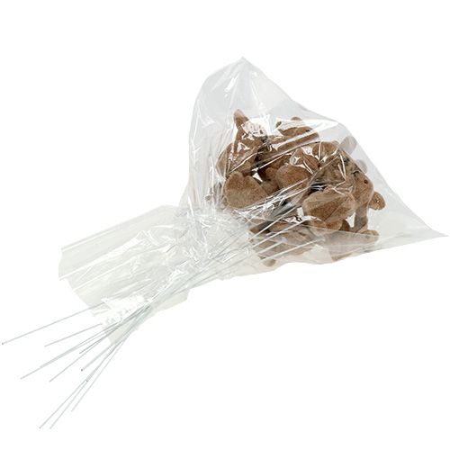 Artikel Hase beflockt am Draht Braun 4cm - 6cm 12 St