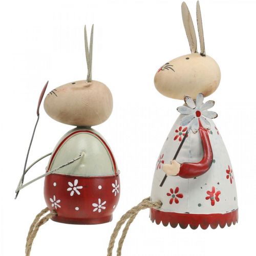 Artikel Hase mit Kind Kantensitzer Ostern Holz, Metall H21/23cm 2er-Set