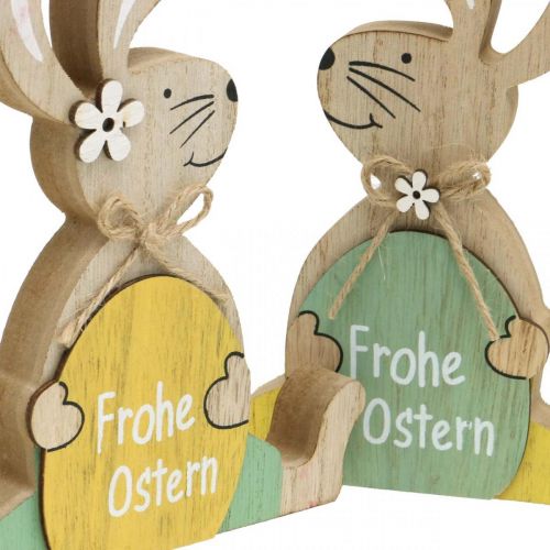 Artikel Sitzender Osterhase, Holzdeko, Frohe Ostern, Hase mit Ei H19,5cm 2er-Set