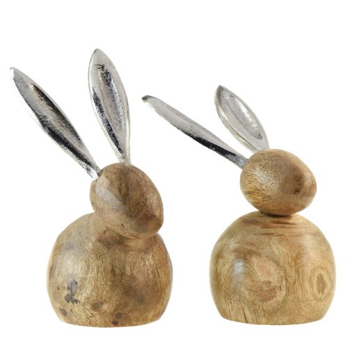 Floristik24 Hase Holz Metall Natur Silber H10/12,5cm 2 St