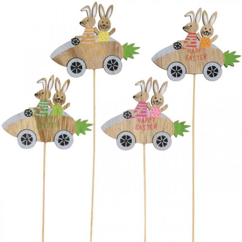 Floristik24 Dekostecker Hase im Auto Holz Osterdeko Karotte 9×7,5cm 16 St