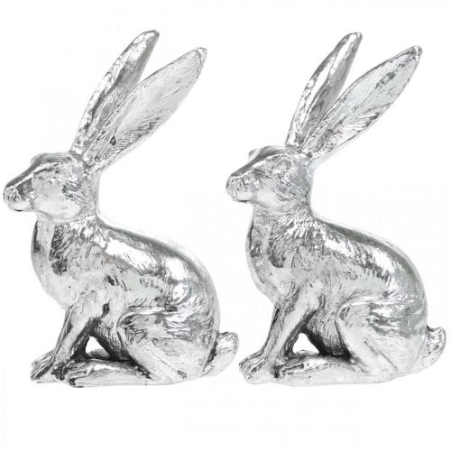 Artikel Osterhase sitzend Silbern Hase Dekofigur Ostern 13cm 2St
