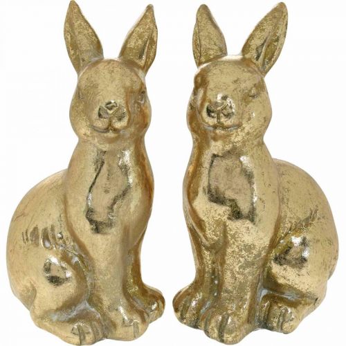 Deko Hase Gold sitzend, Hase zum Dekorieren, Osterhasenpaar, H16,5cm 2St