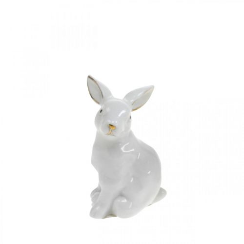 Keramik Hase Osterdeko Weiß Gold Osterhase H7,5cm 4St
