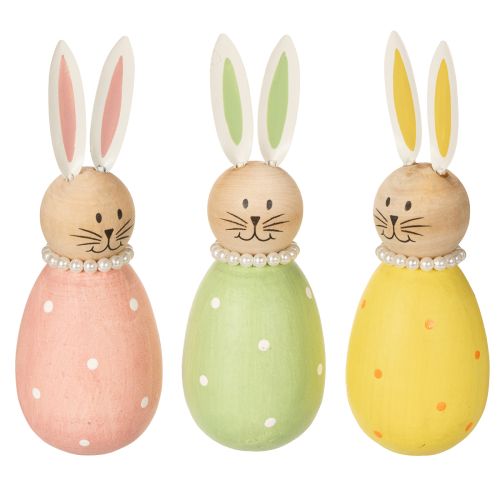 Floristik24 Hasen Deko Figuren in Pastell Holz Osterhasen mit Perlenkette 14,5×5cm 3St