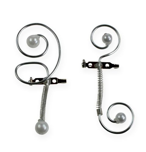 Floristik24 Hochzeitsanstecker mit Perlen, Silber 8cm 24 St