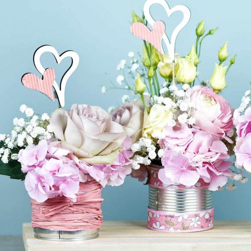 Artikel Herzstecker aus Holz Rot, Weiß 38cm 12 St