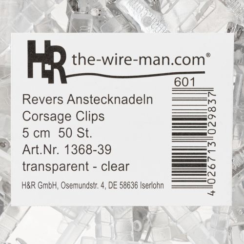 Artikel Hochzeitsanstecker Revers Anstecknadeln transparent/Silber 5cm 50 St