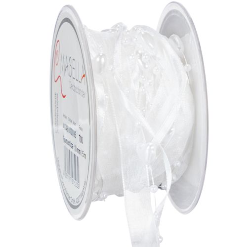 Hochzeitsdeko Organzaband Weiß 10mm x 5m mit Herzen & Perlen kaufen | Floristik24.de