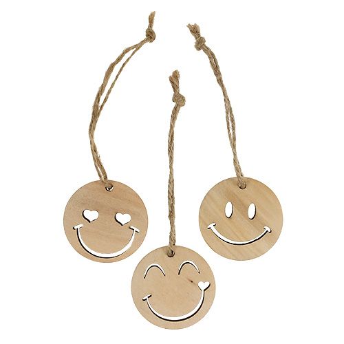 Floristik24 Holzanhänger Emoticon Emoticon&reg; Ø4cm Natur 24 St