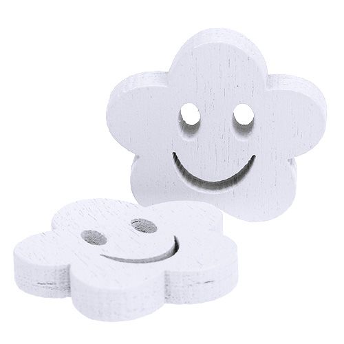 Artikel Holzblume mit Gesicht Weiß 2,5cm 48 St