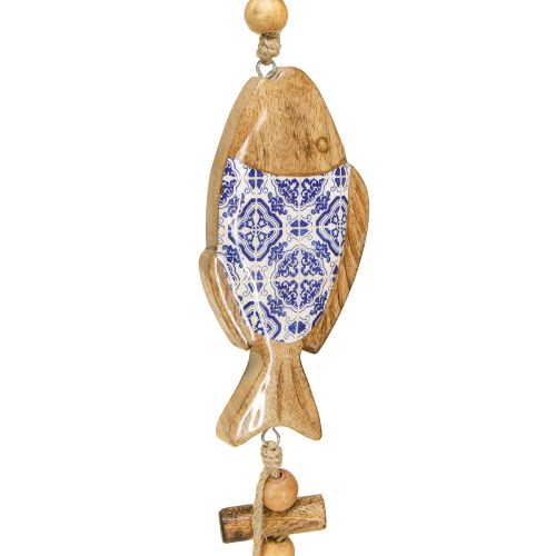 Artikel Holzfisch zum Hängen Glocke Natur Blau Weiß H46cm