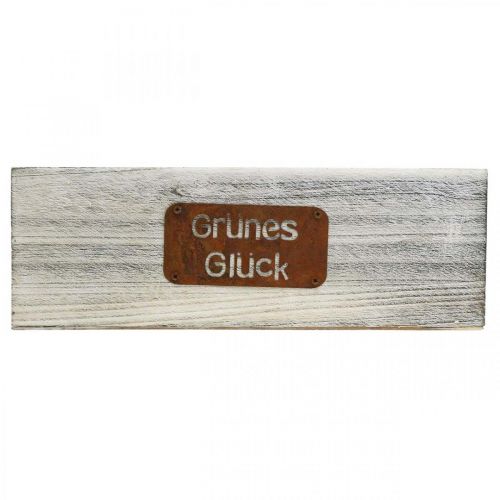 Artikel Pflanzgefäß “Grünes Glück”, Gartendeko, Holzdeko zum Bepflanzen Weiß gewaschen, Edelrost L35cm H12cm