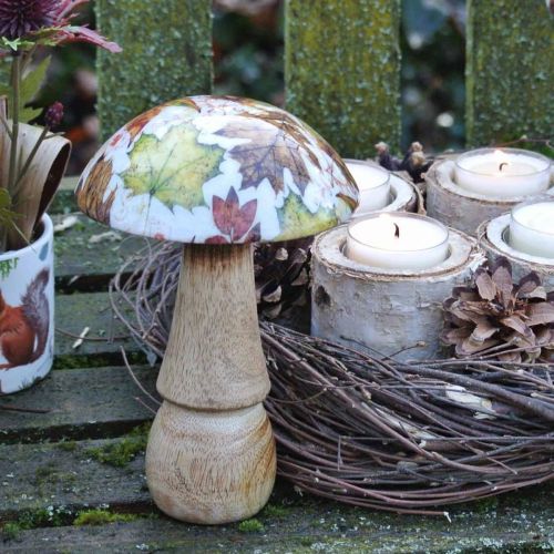 Floristik24 Holzpilz Deko Herbstlaub Weiß, Bunt Pilz Tischdeko Ø10cm H15cm