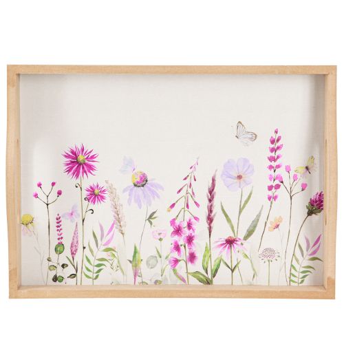 Artikel Holztablett rechteckig Natur Blumen Schmetterling L35cm
