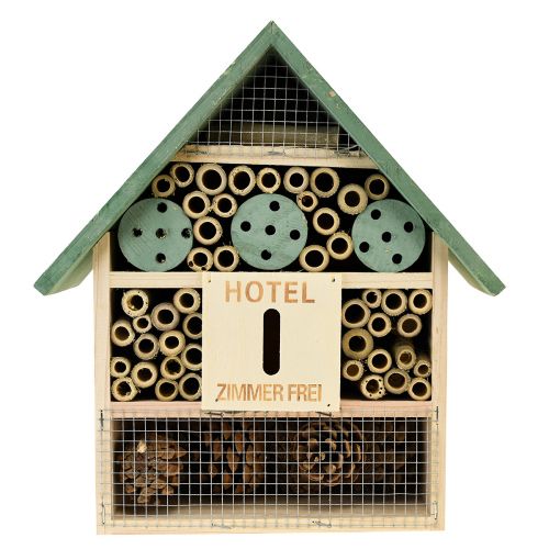 Insektenhotel Holz Insektenhaus Grün Natur 26,5x9x31cm