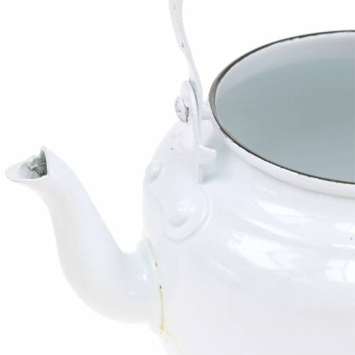 Artikel Deko Teekessel Übertopf Metall Weiß Ø8,6cm H16cm