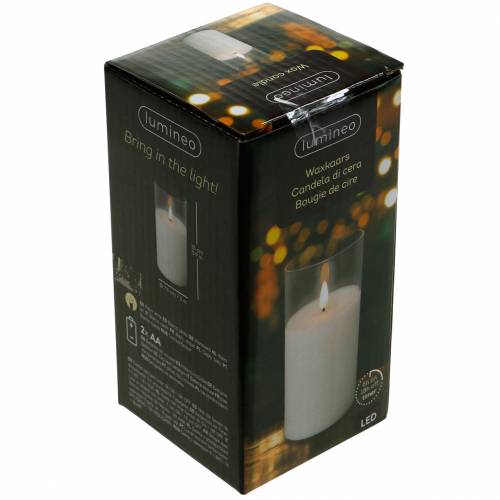 Artikel LED-Kerze im Glas Echtwachs Weiß Ø7,5cm H10cm