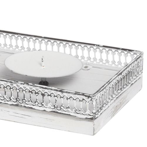 Artikel Kerzenhalter Weiß Kerzentablett Metall Holz 60x15x5cm